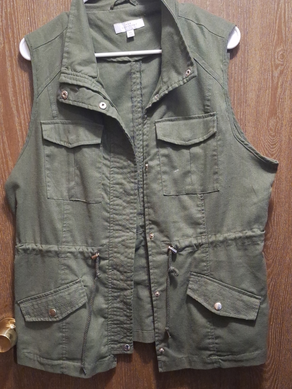 new directions Olive Green Utility Vest with Drawcord Waist